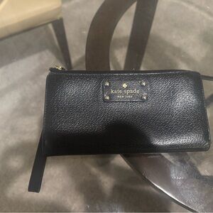 kate spade Black Pebbled Leather Zip Wristlet